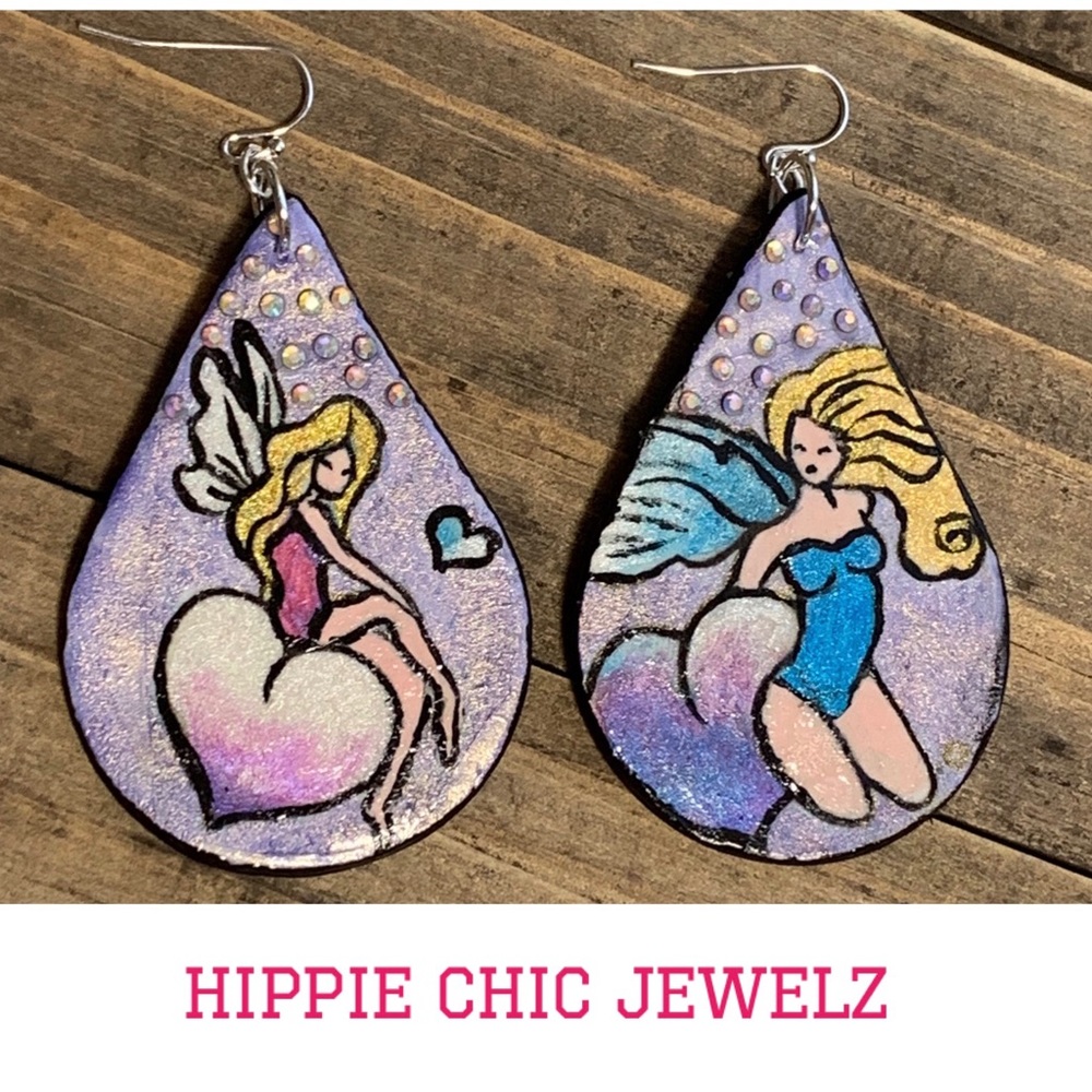Fairy art earrings handmade polymer clay